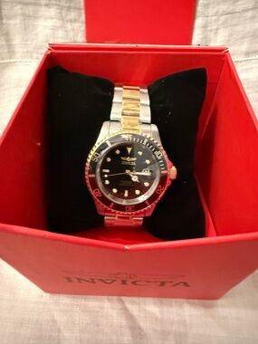 Invicta Two-Tone Gold and Silver Stainless Steel Watch with Black Dial NWT